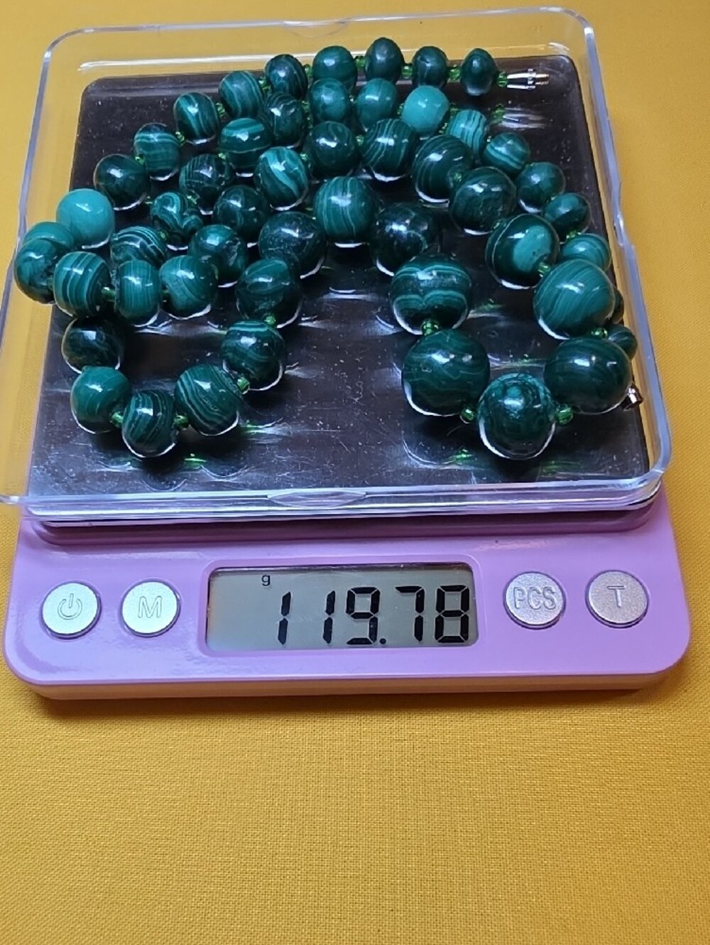 Vintage Genuine Malachite Beaded Necklace Graduated Chunky Gemstone 22"